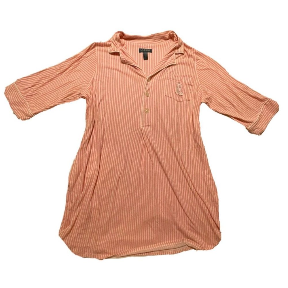 Lauren Ralph Lauren Monogrammed Pink Striped Sleepwear Dress Shirt Women's 1X